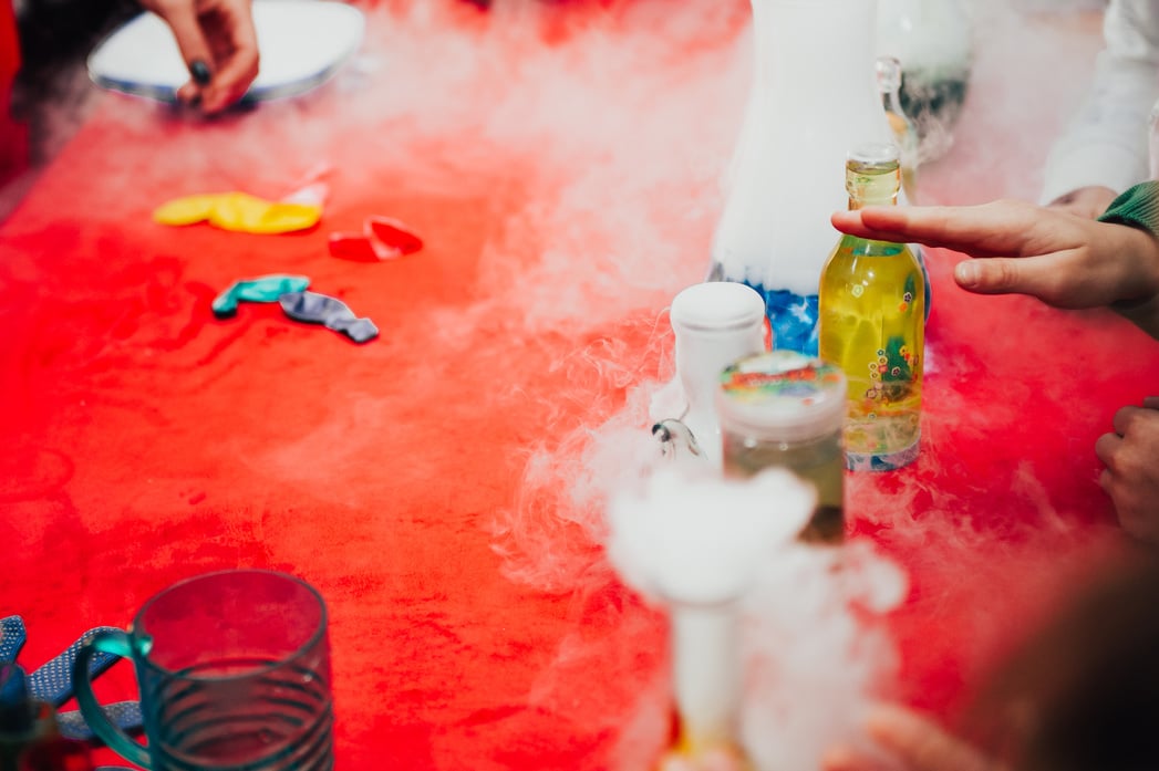 children make volcanoes using steam and dry ice